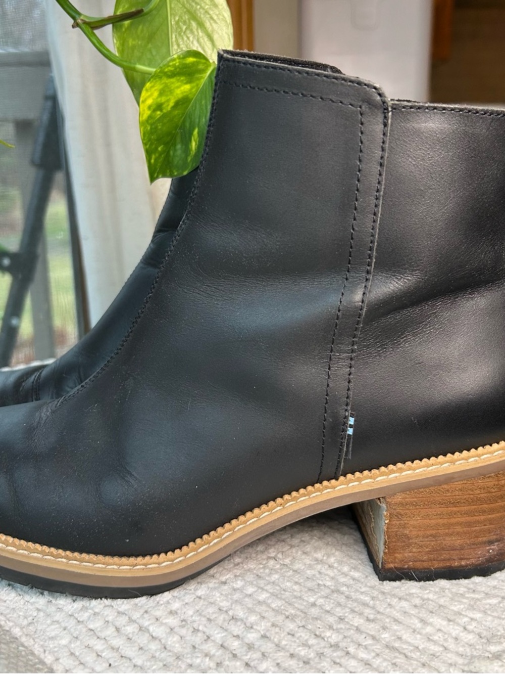 Toms Black Leather Chelsea Ankle Boots with Stacked Wood Heel